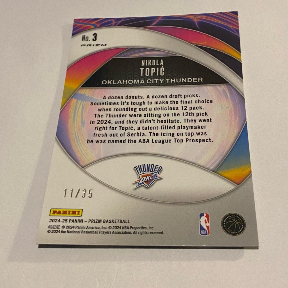 Nikola Topic Rare! RC Rookie 2024-25 Panini Prizm #11 of 35 # 3 Parallel version - Picture 3 of 4